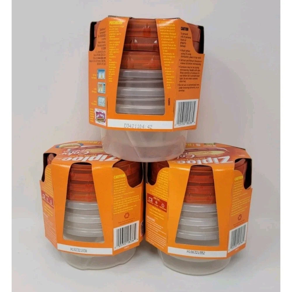 3 Packs NOS Ziploc Twist 'n Loc Lock Orange Color Edition Small Round Containers